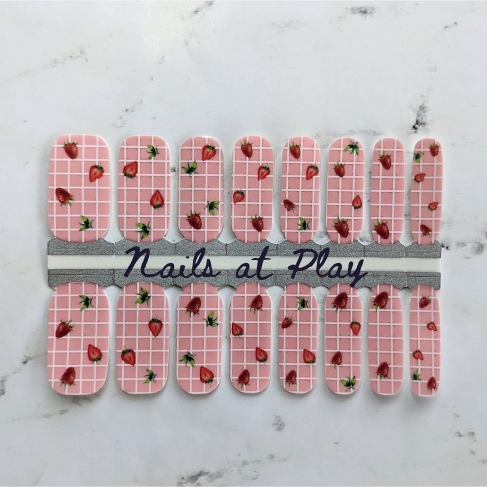 5 for$15 Nail Wraps- Strawberry Cloth (Simi transparent)